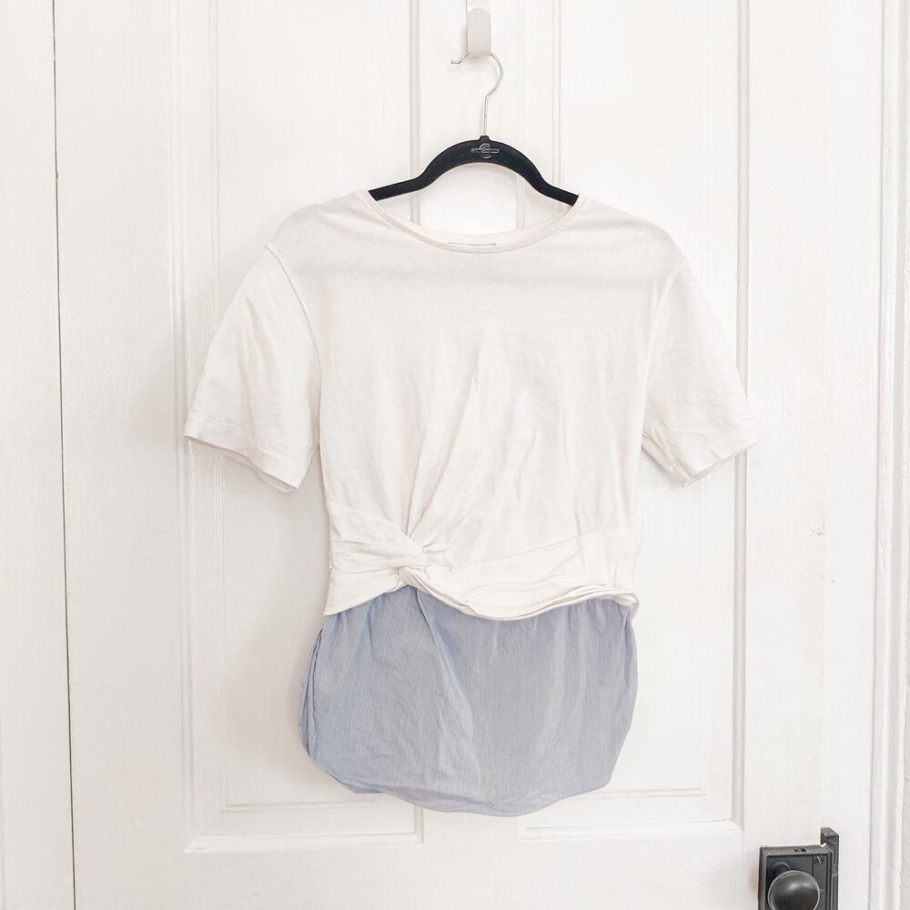 3.1 Phillip Lim White Twist-Knot Tee with Striped Panel – Size 2